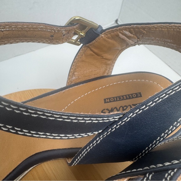 Clarks Collection Zia Castle Black Leather Wedge Ankle Strap Sandal Women Sz 10M - Picture 9 of 13